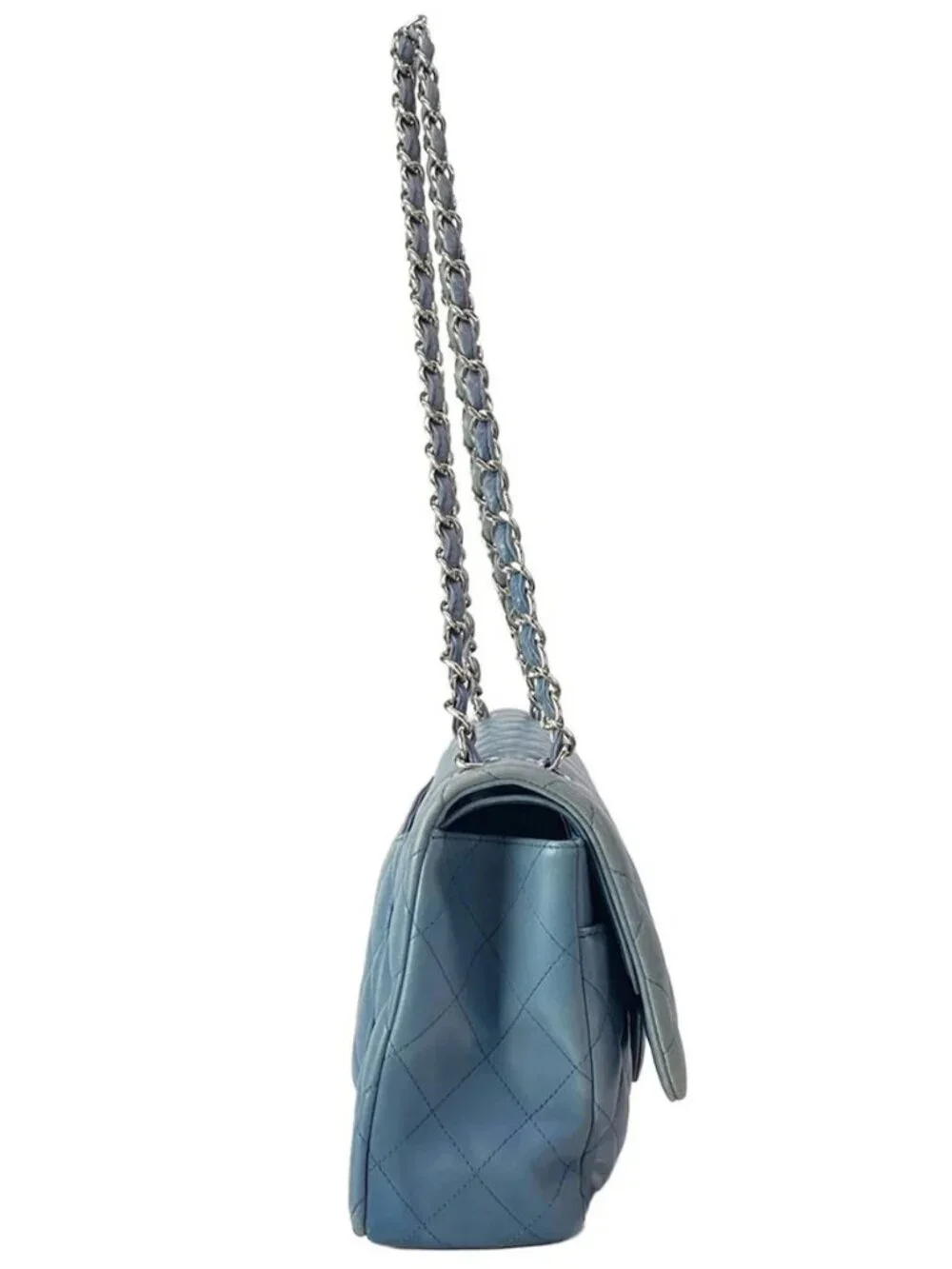 CHANEL Large Matelasse Blue Lambskin Shoulder Bag